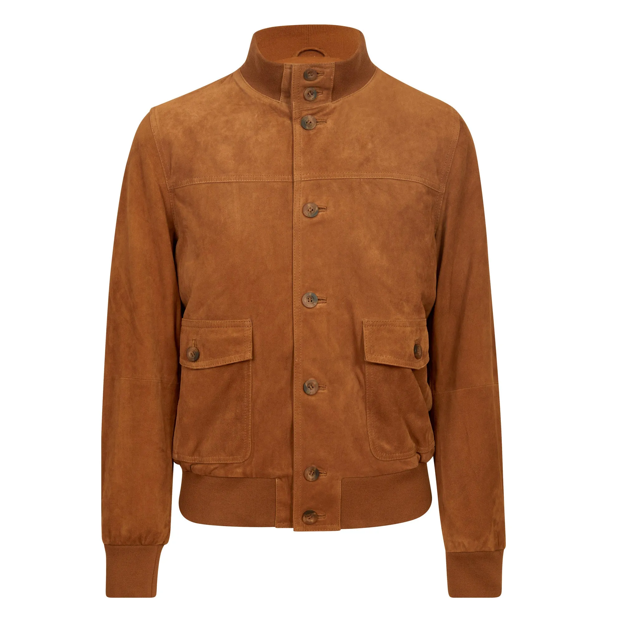 MCKINNON Suede Leather Button Bomber Jacket TAN