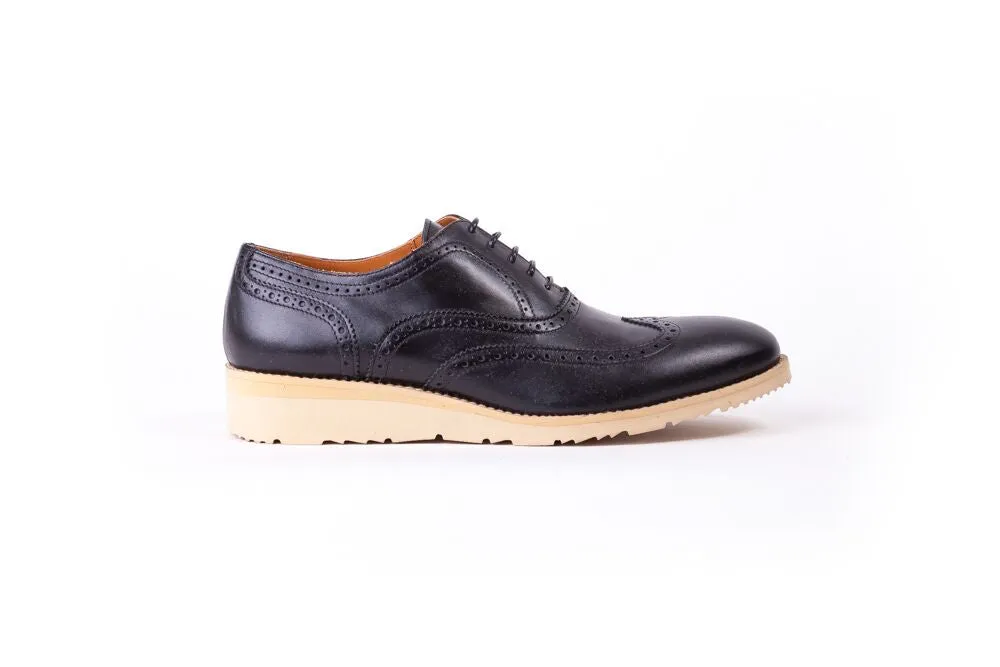 Men's Black & Beige Accented Brogue Wingtip ( EX- 106)