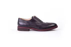 Men's Black & Maroon Accented Brogue Wingtip Brown Sole