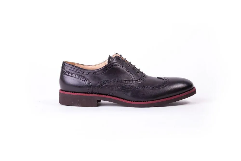 Men's Black & Maroon Accented Brogue Wingtip Brown Sole