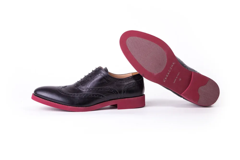 Men's Black & Red Sole Brogue Wingtip