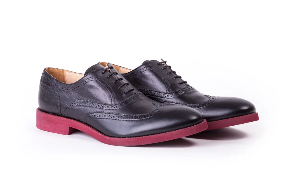 Men's Black & Red Sole Brogue Wingtip