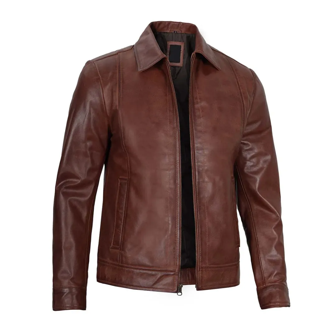 Men's Brown Real Leather Biker Jacket