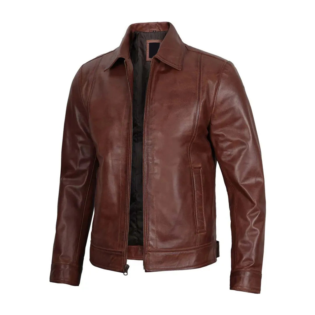 Men's Brown Real Leather Biker Jacket