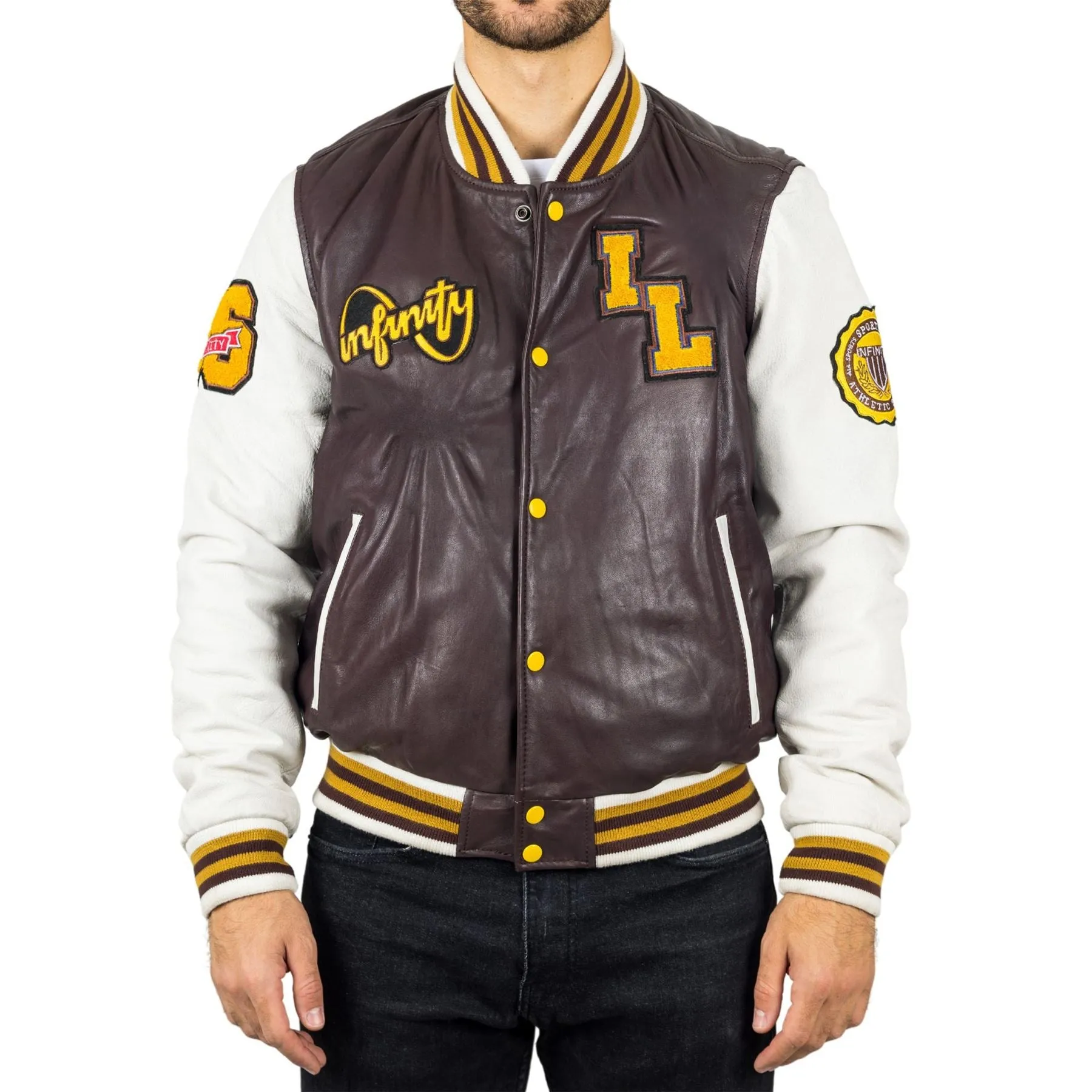 Men's Burgundy Genuine Leather Bomber Jacket Baseball Letterman Coat