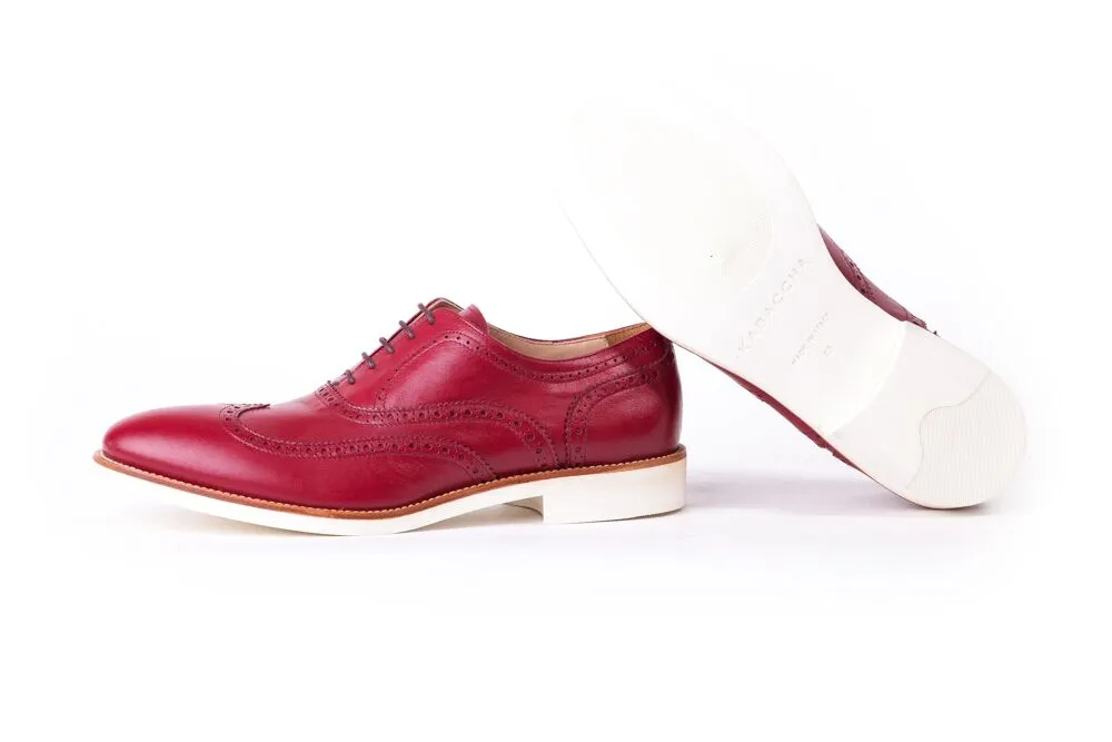 Men's Campari Bordeaux & Tan Accented Brogue Wingtip on White Sole(EX-34)