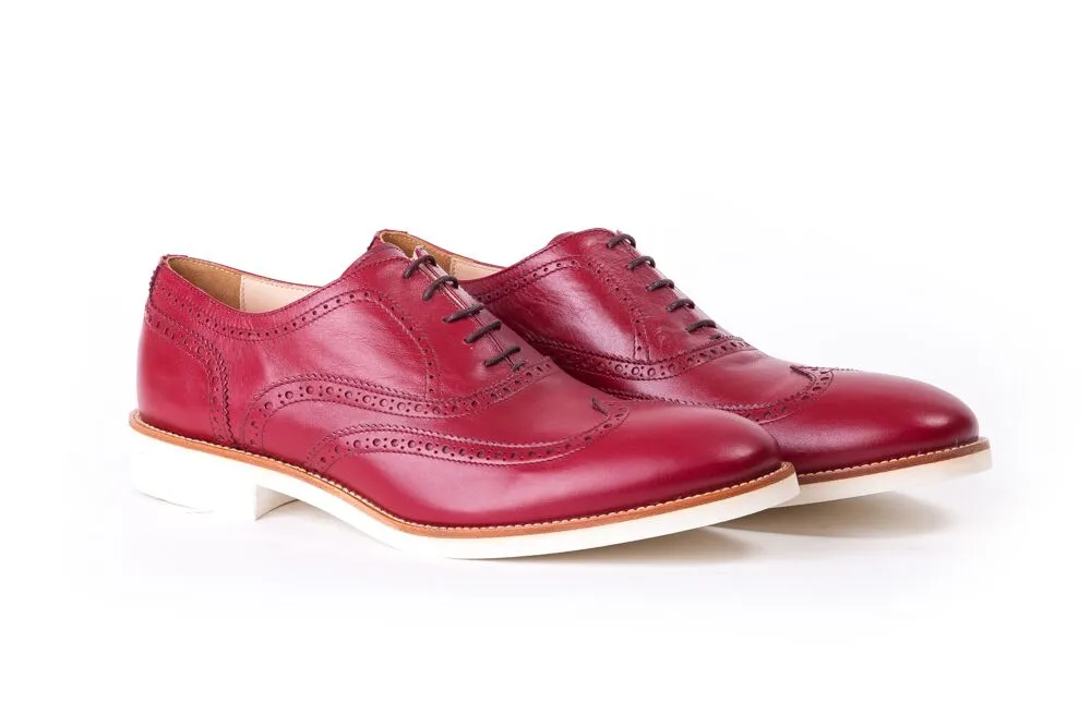 Men's Campari Bordeaux & Tan Accented Brogue Wingtip on White Sole(EX-34)