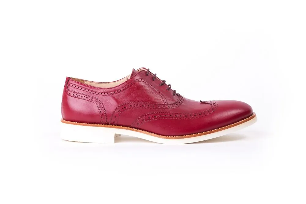 Men's Campari Bordeaux & Tan Accented Brogue Wingtip on White Sole(EX-34)