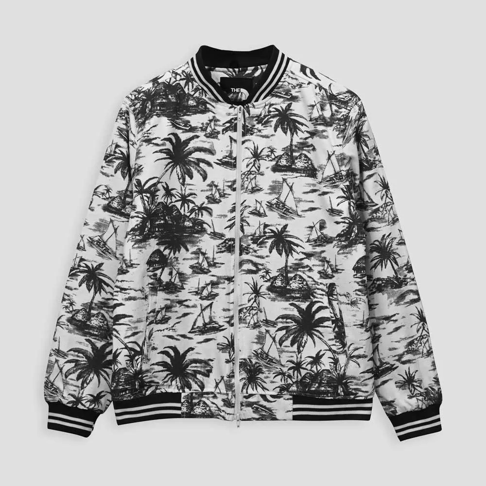 Men's Cut Label Palm Tree Printed Bomber Jacket