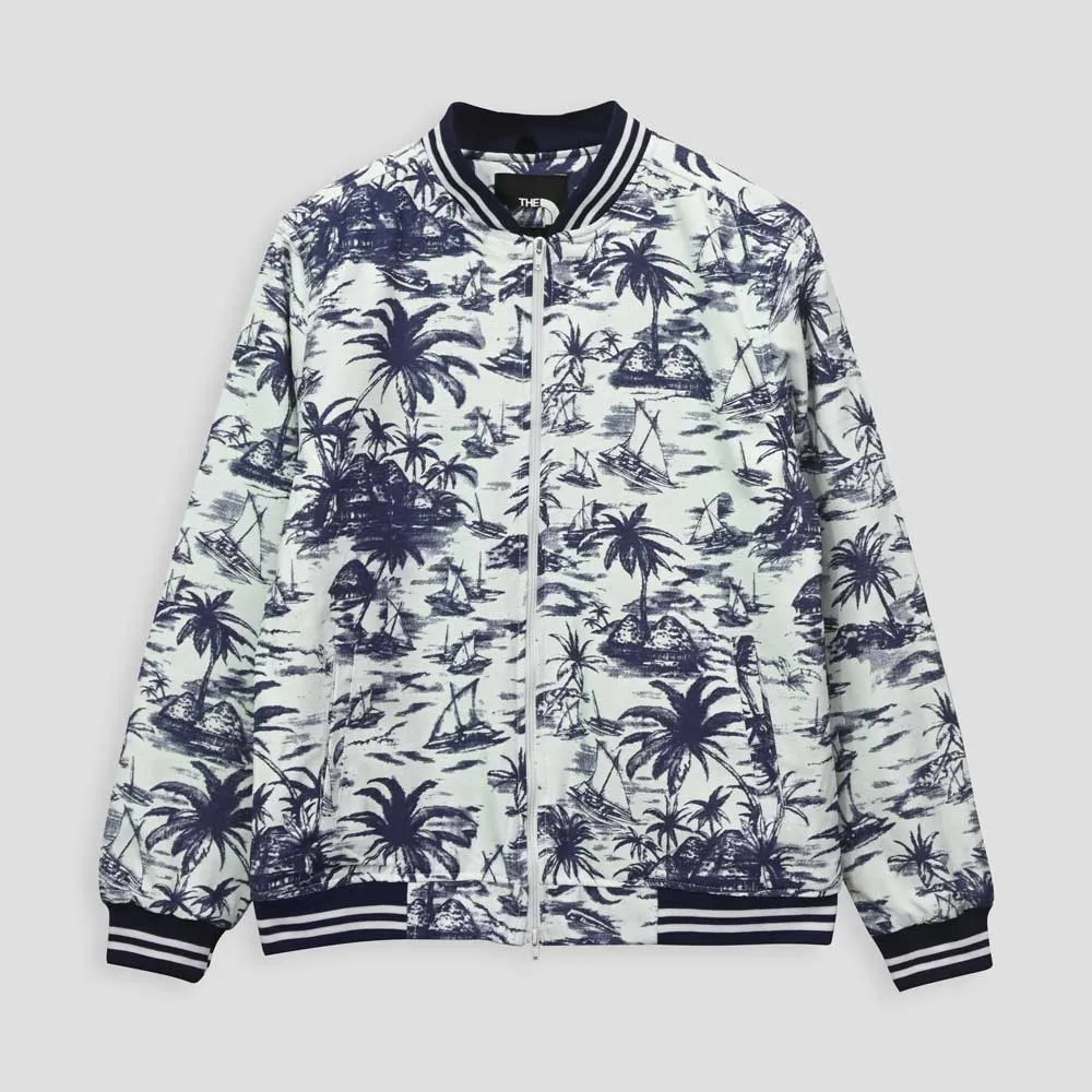 Men's Cut Label Palm Tree Printed Bomber Jacket