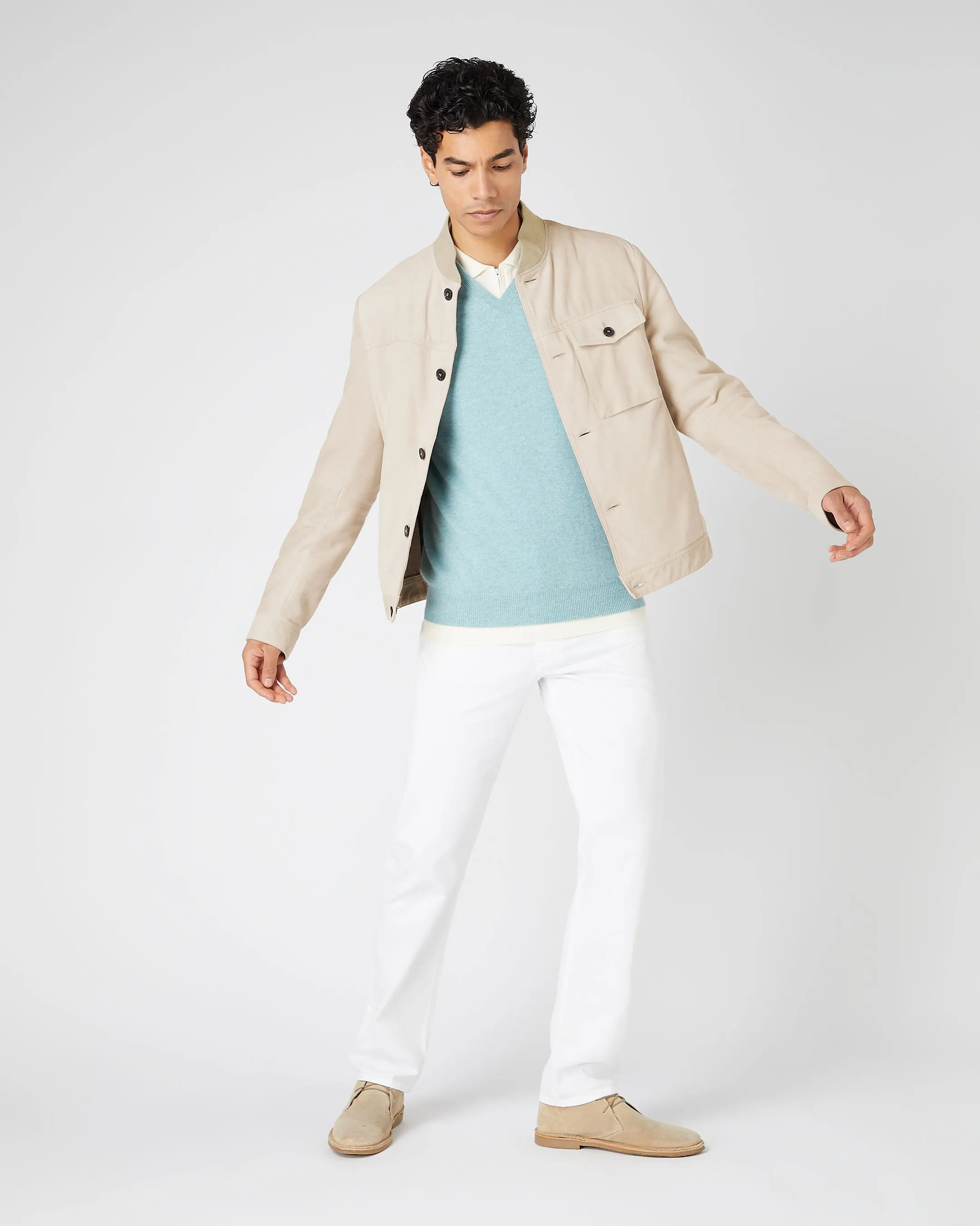 Men's Suede Bomber Jacket Beige Brown