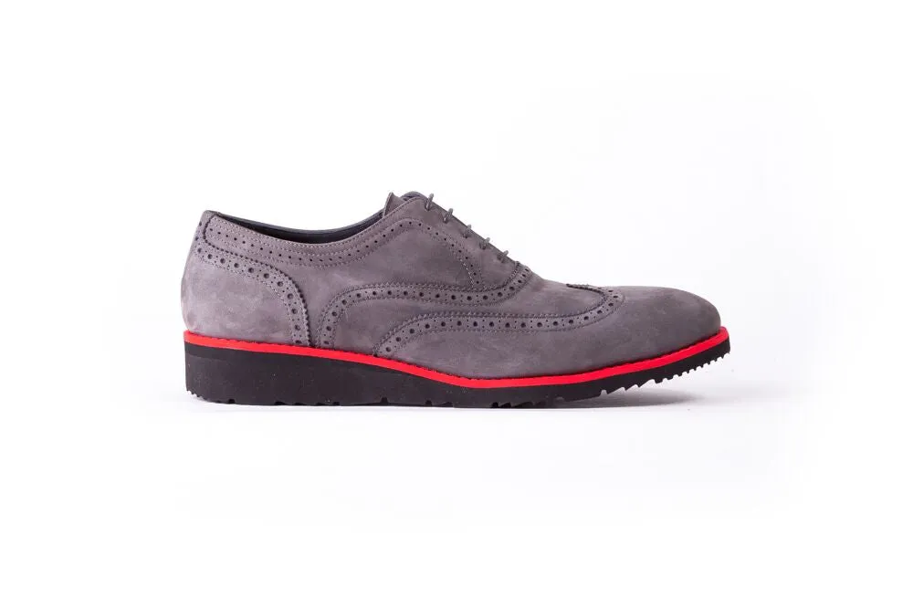 Men's Suede Grey & Red Accented Brogue Wingtip (EX-110)