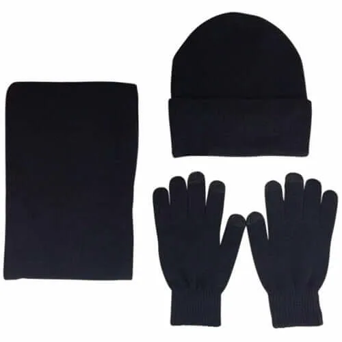 Mens Winter Beanie Hat And Neck Scarf Warmer Touch Screen Gloves Set