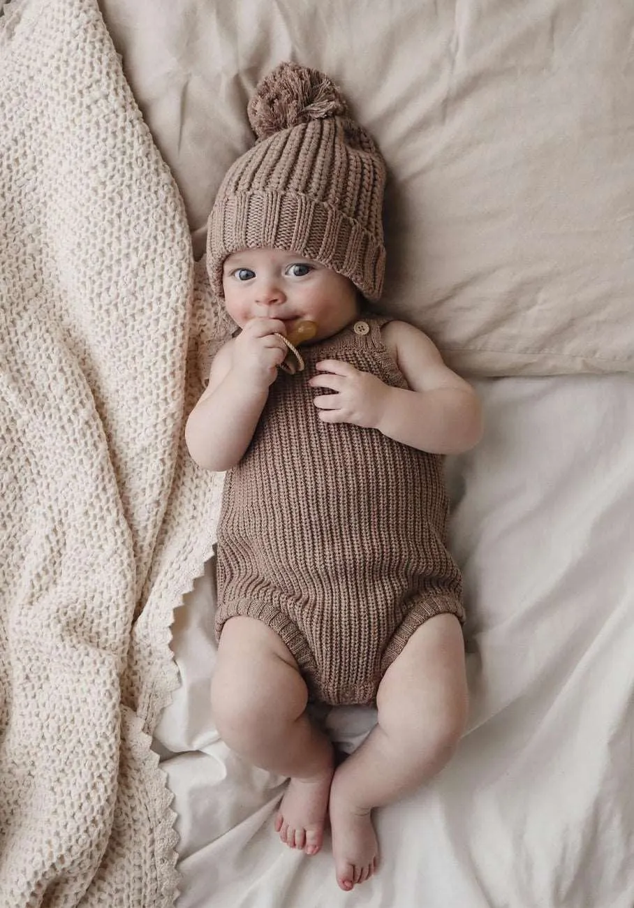 Miann & Co Baby - Chunky Knit Strap Bodysuit - Taupe