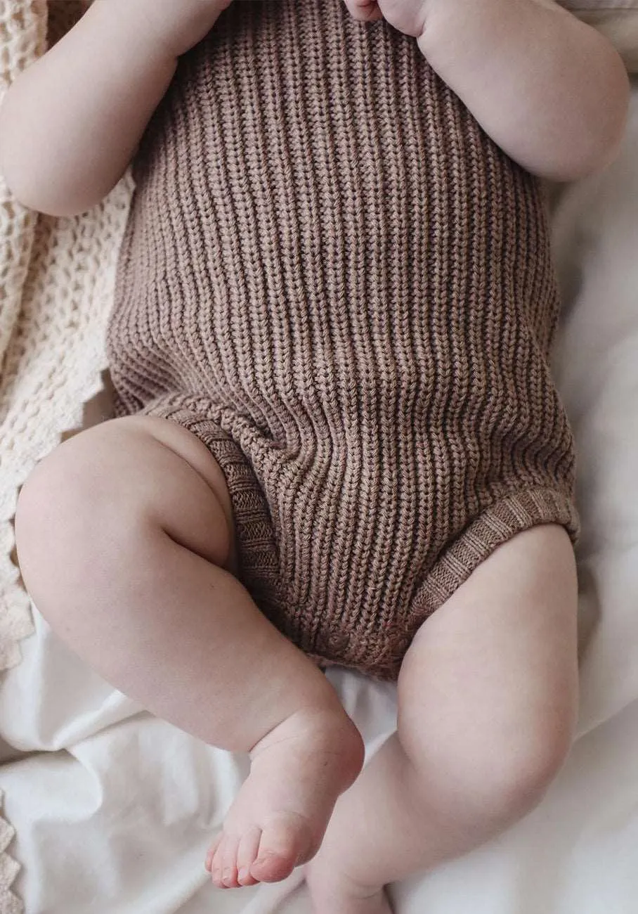 Miann & Co Baby - Chunky Knit Strap Bodysuit - Taupe