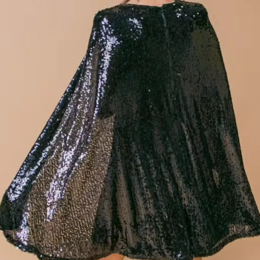 Midnight Glam Sequined Mini Cape Dress