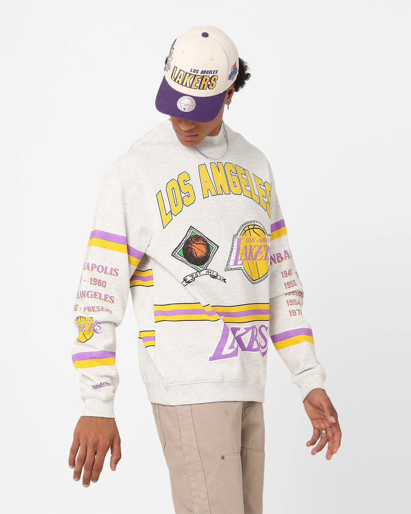 Mitchell & Ness Los Angeles Lakers World Champions Crewneck Silver Marle