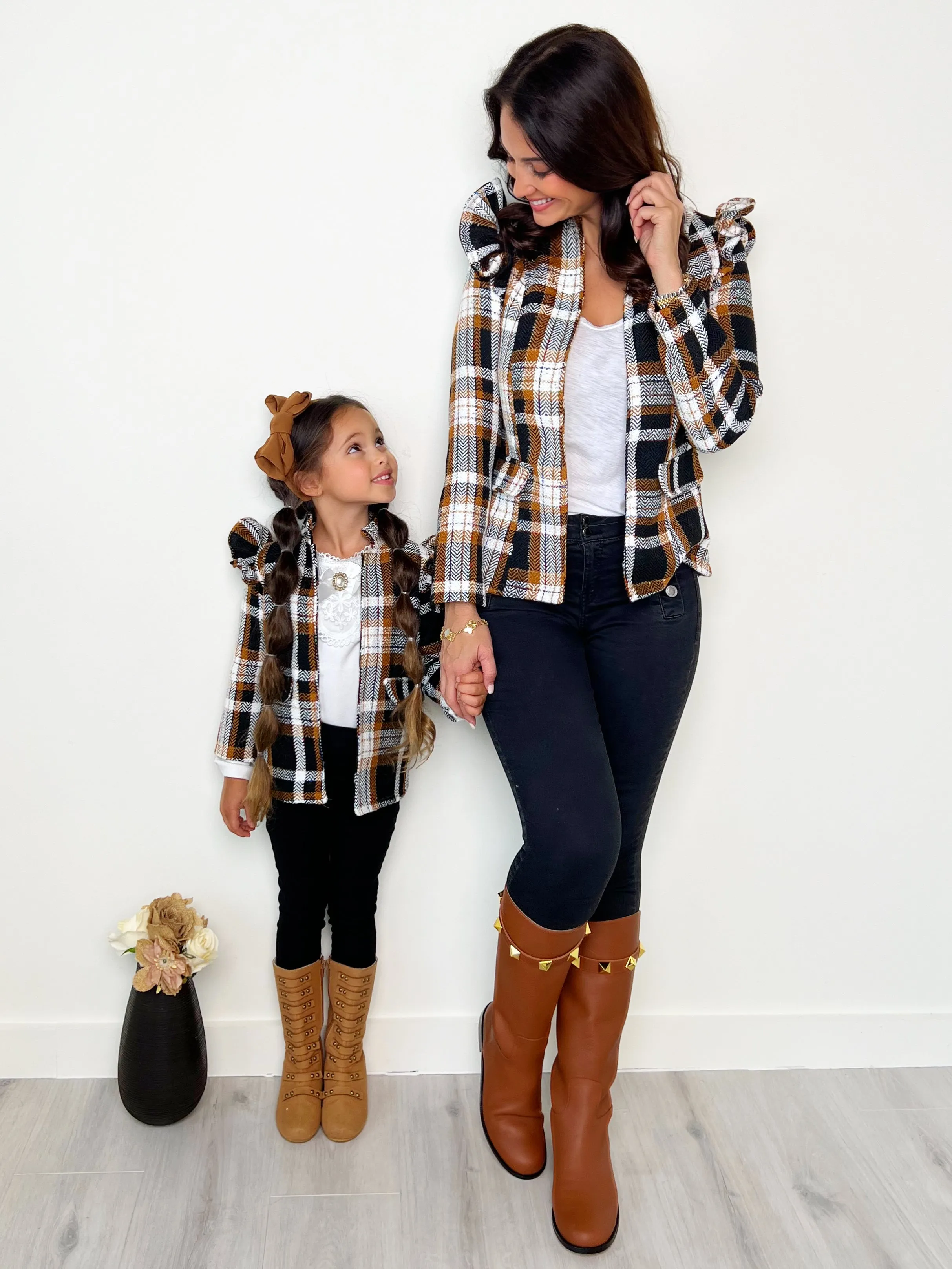 Mommy and Me Plaid Ruffled Bomber Jacket