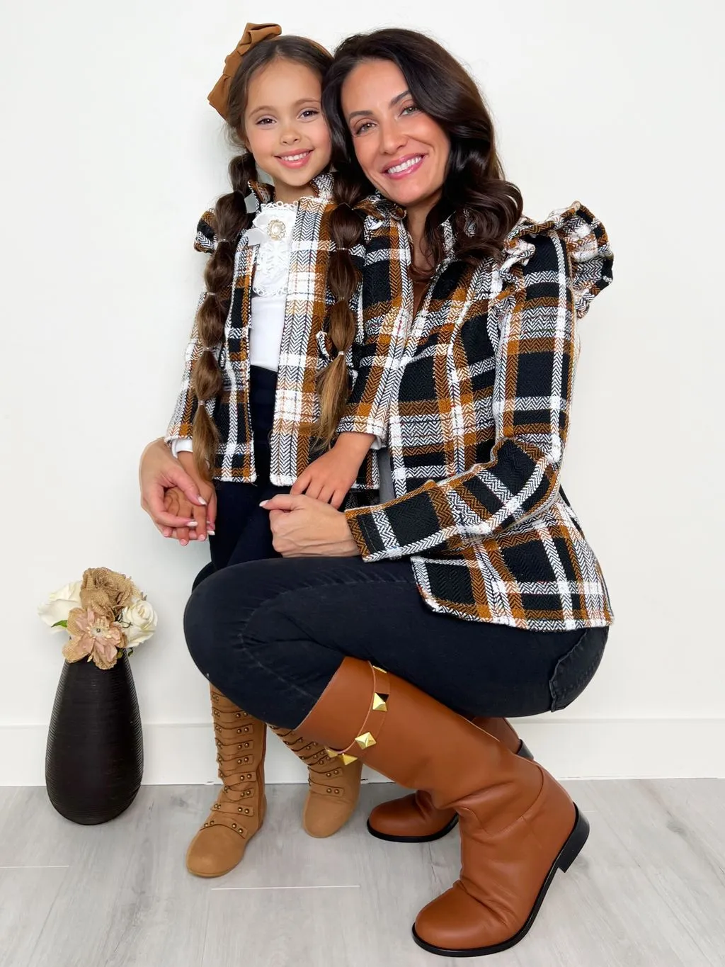 Mommy and Me Plaid Ruffled Bomber Jacket