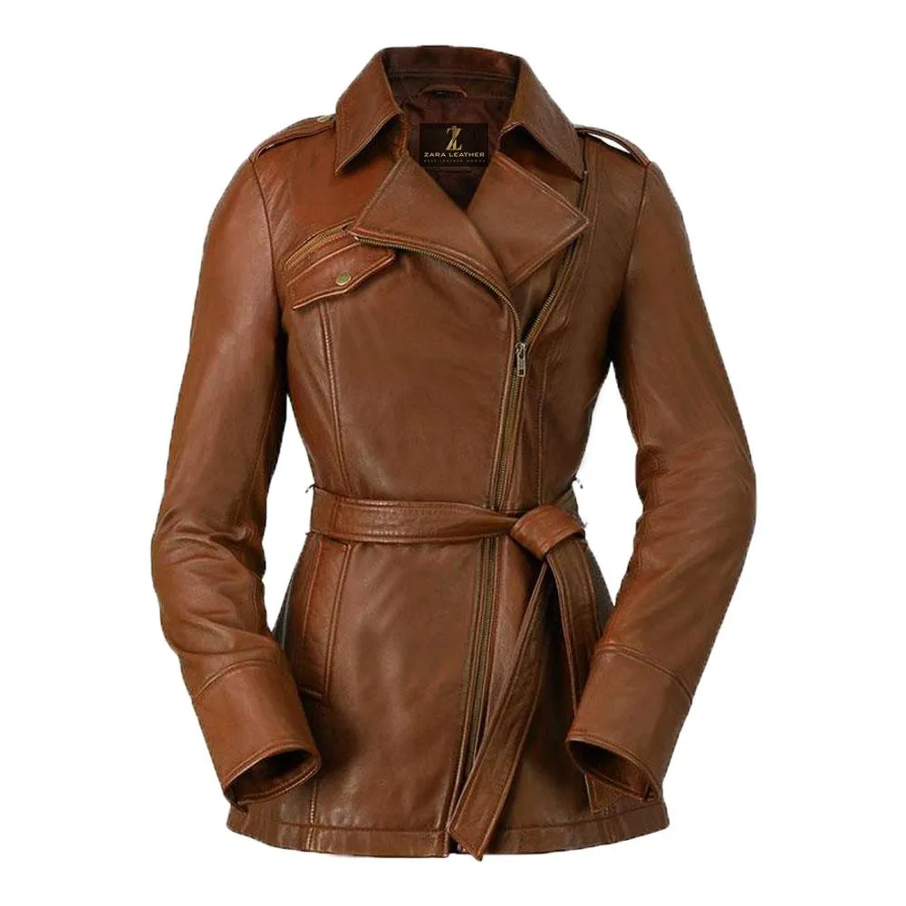 Monica  Women's Leather Long Coat Jacket