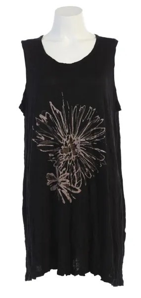 Mono Flower Pleated Tunic Tank Top