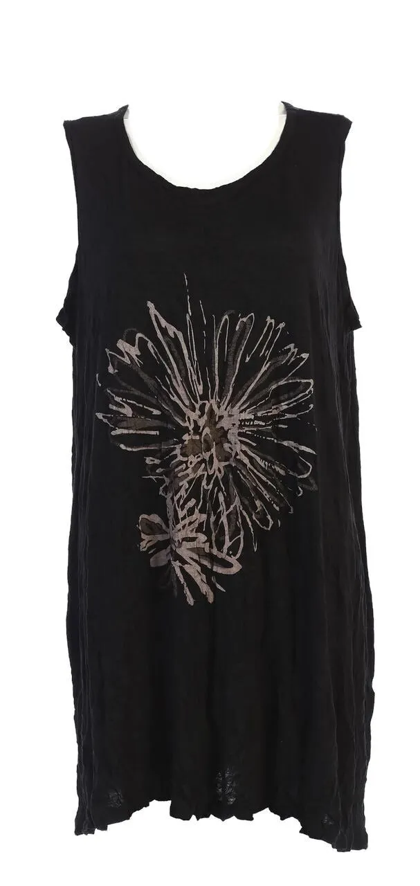 Mono Flower Pleated Tunic Tank Top