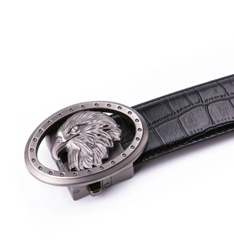 MRoyale™ Eagle Buckle Leather Ratchet Belt | Men's Eagle Automatic Adjustable Buckle