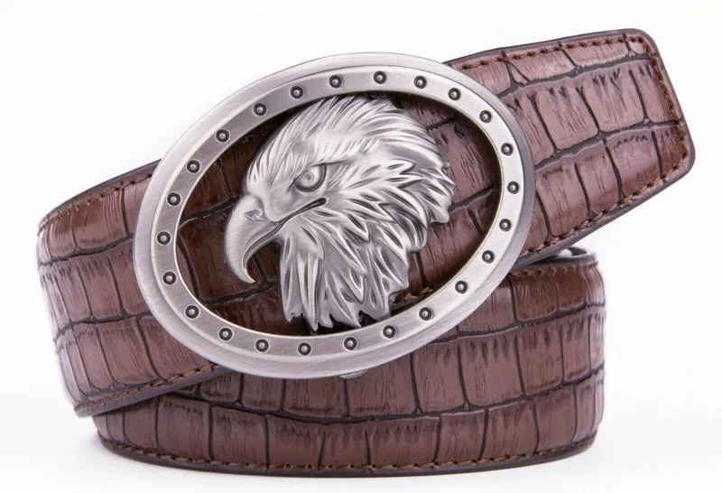 MRoyale™ Eagle Buckle Leather Ratchet Belt | Men's Eagle Automatic Adjustable Buckle