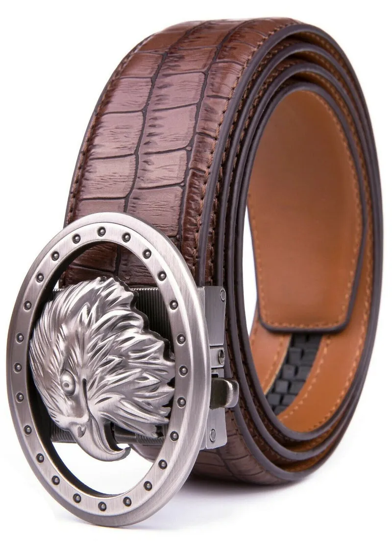 MRoyale™ Eagle Buckle Leather Ratchet Belt | Men's Eagle Automatic Adjustable Buckle