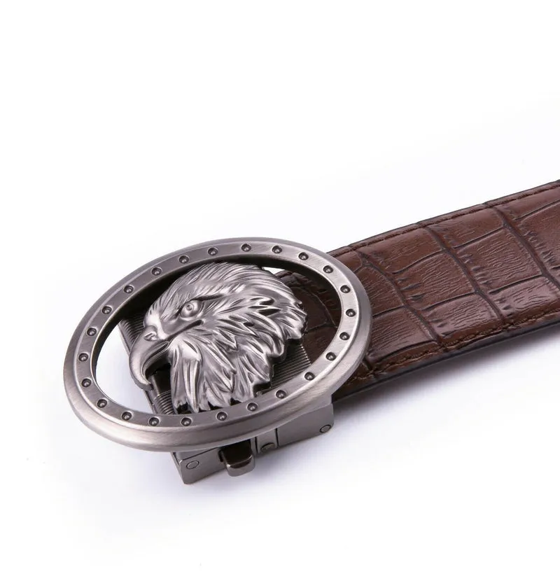 MRoyale™ Eagle Buckle Leather Ratchet Belt | Men's Eagle Automatic Adjustable Buckle