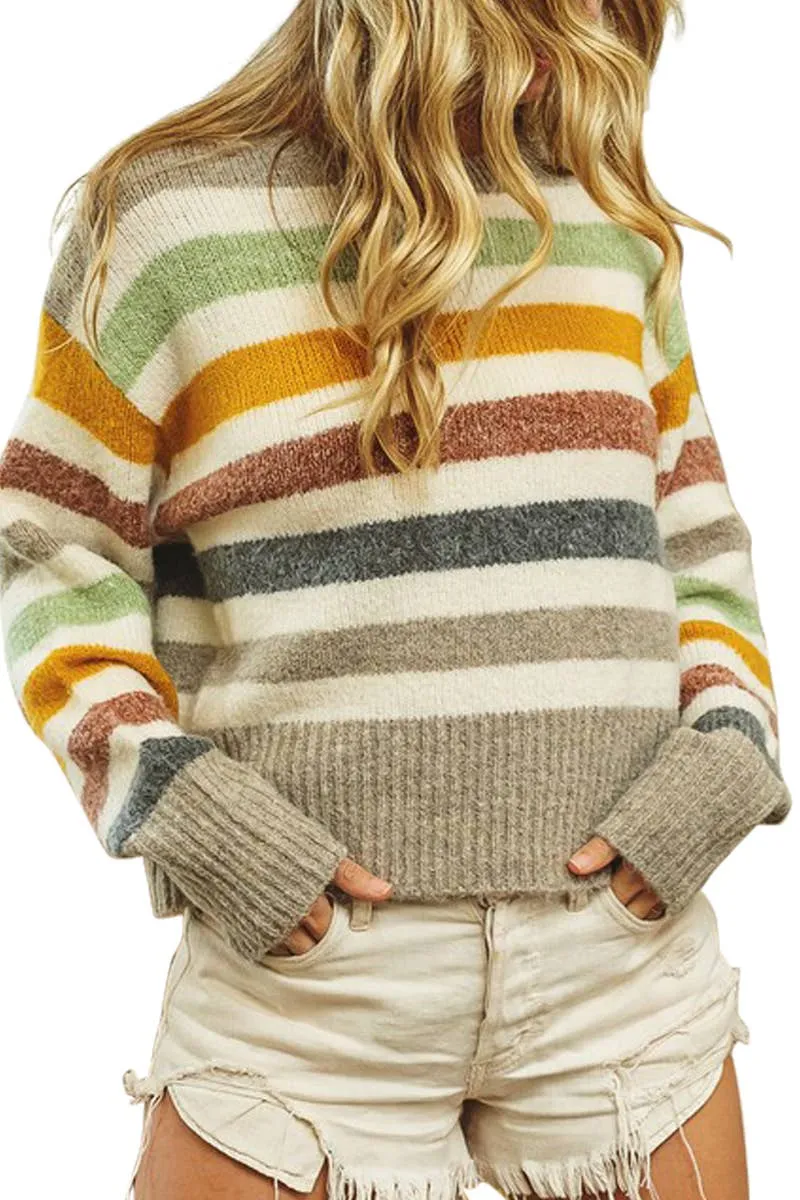 Multi Stripe Round Neck Sweater