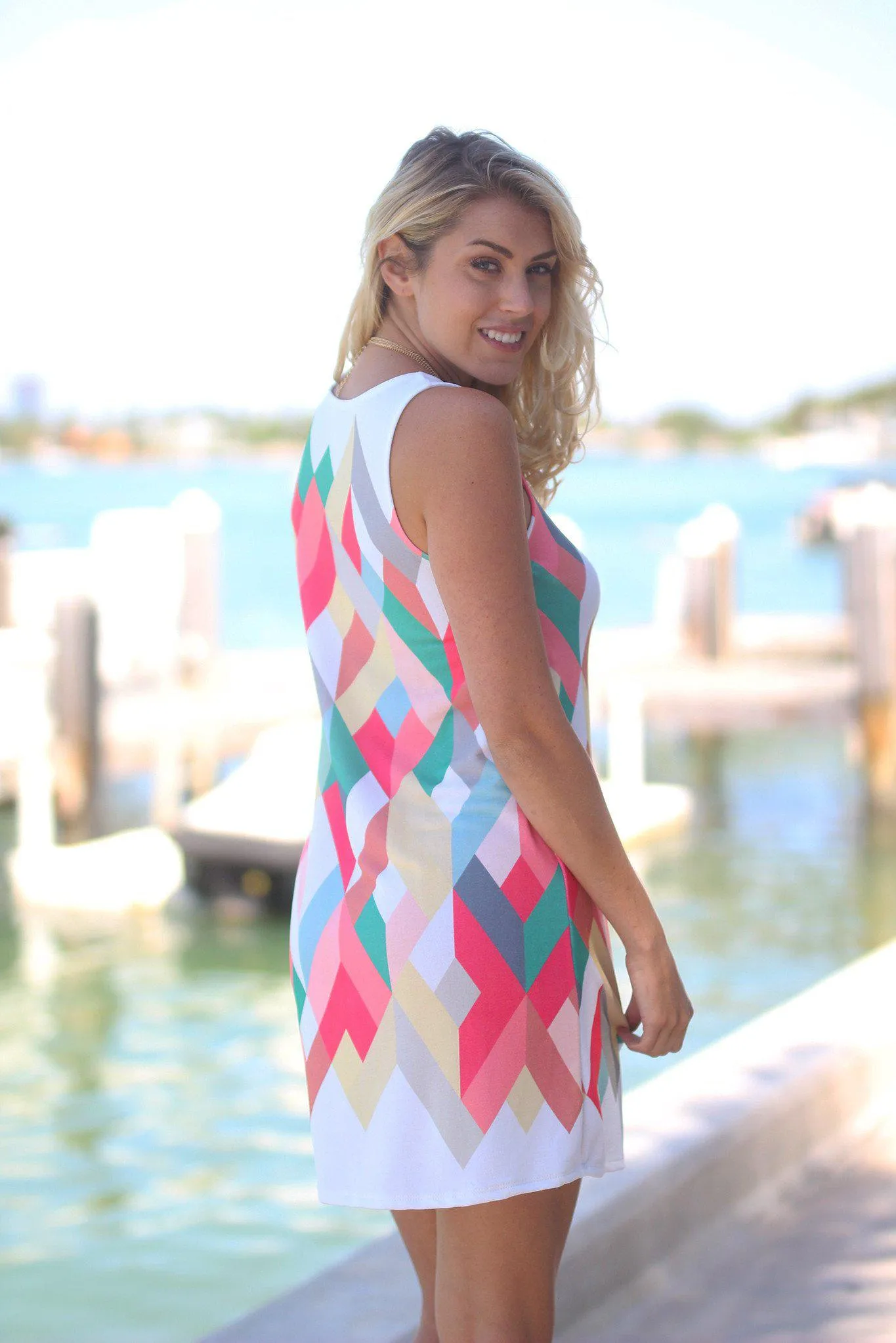 Multicolor Geometric Sleeveless Short Dress