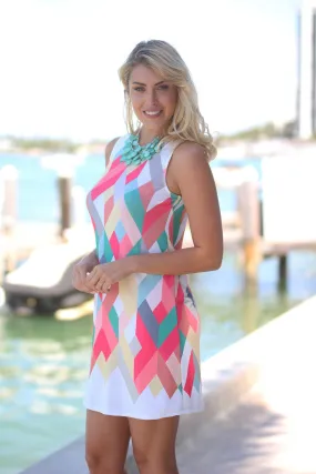 Multicolor Geometric Sleeveless Short Dress