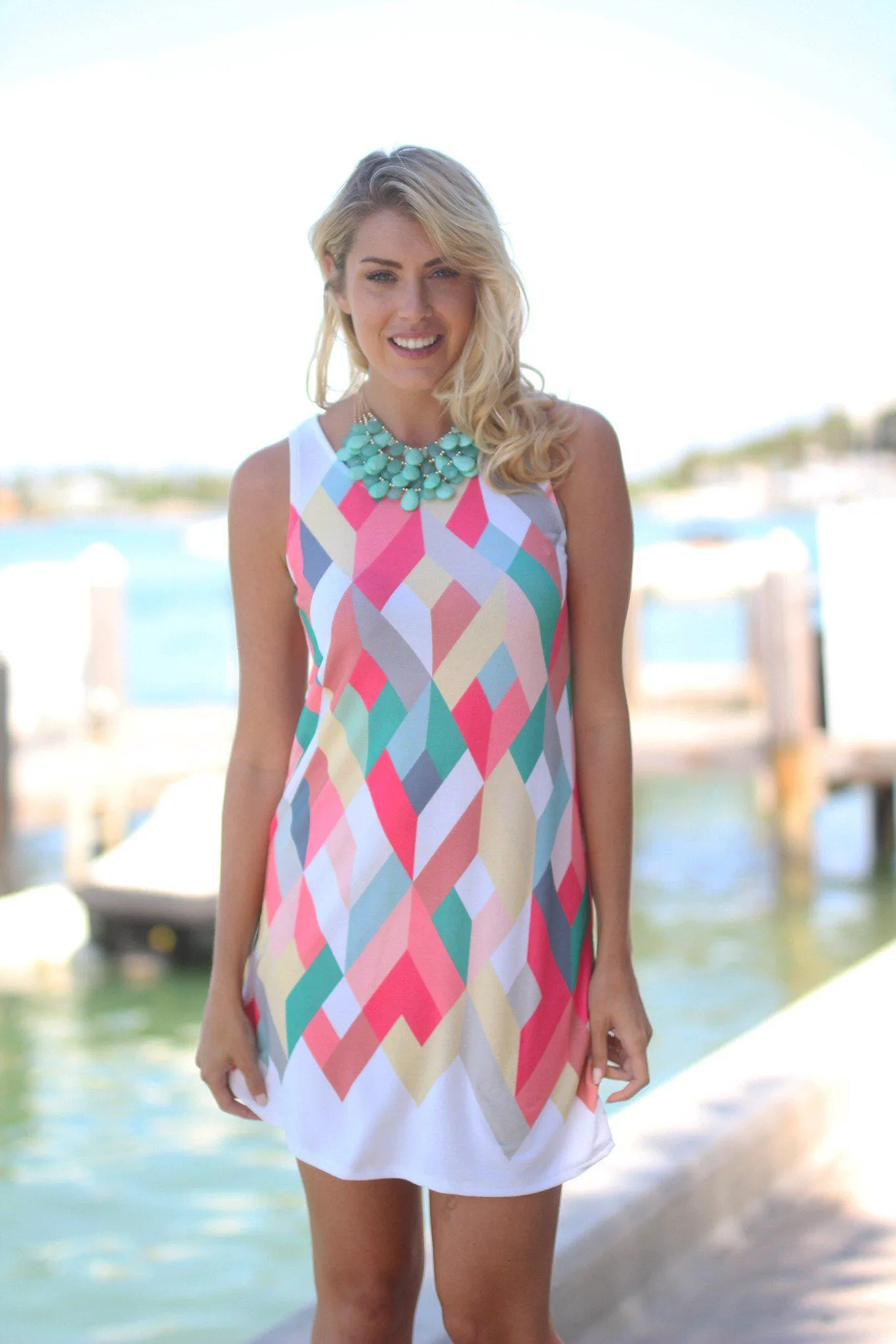 Multicolor Geometric Sleeveless Short Dress