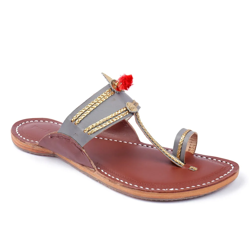 Multicolour Handstitched Leather Kolhapuri Men Slipper