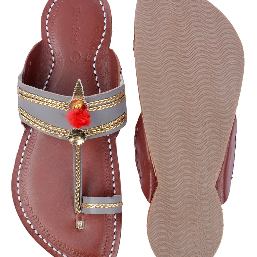 Multicolour Handstitched Leather Kolhapuri Men Slipper