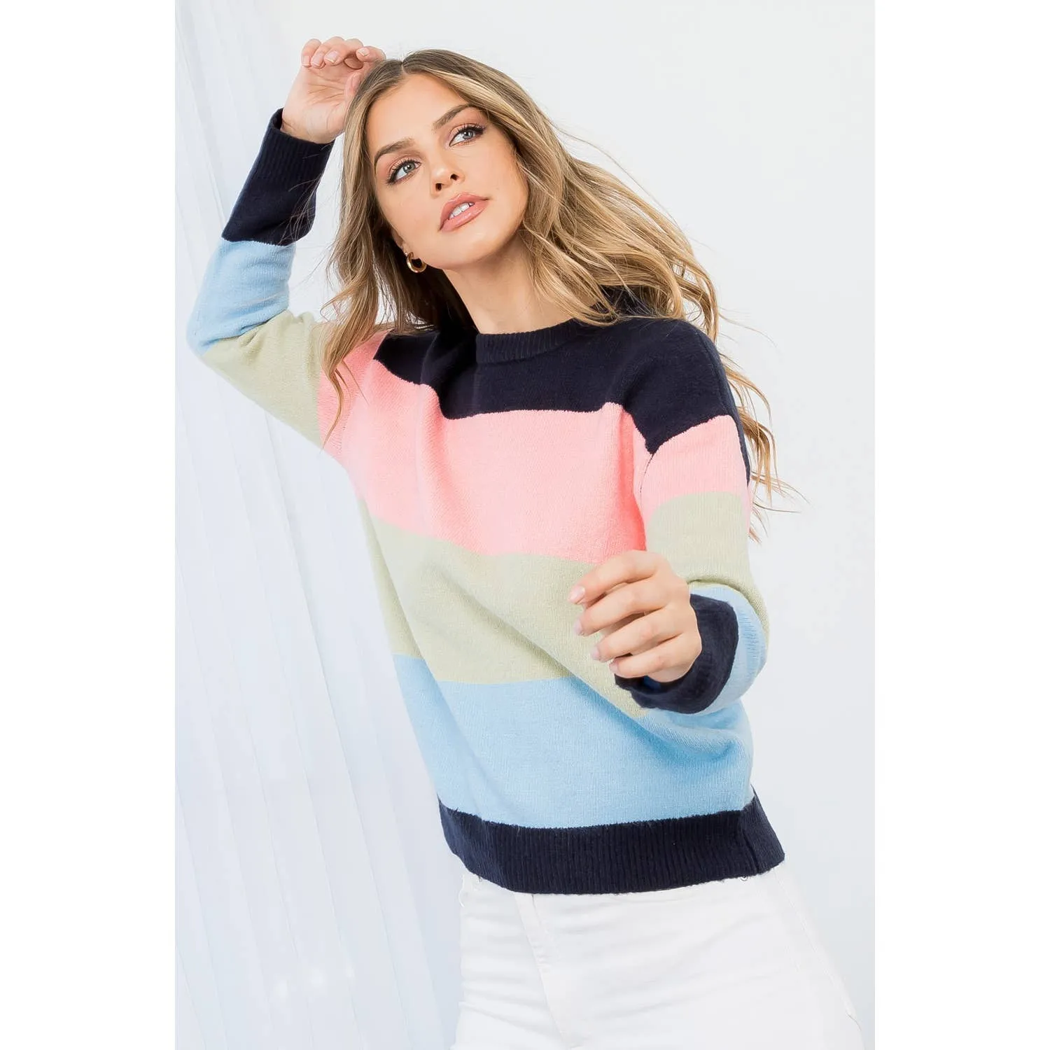 Navy Colorblocked Knit Sweater