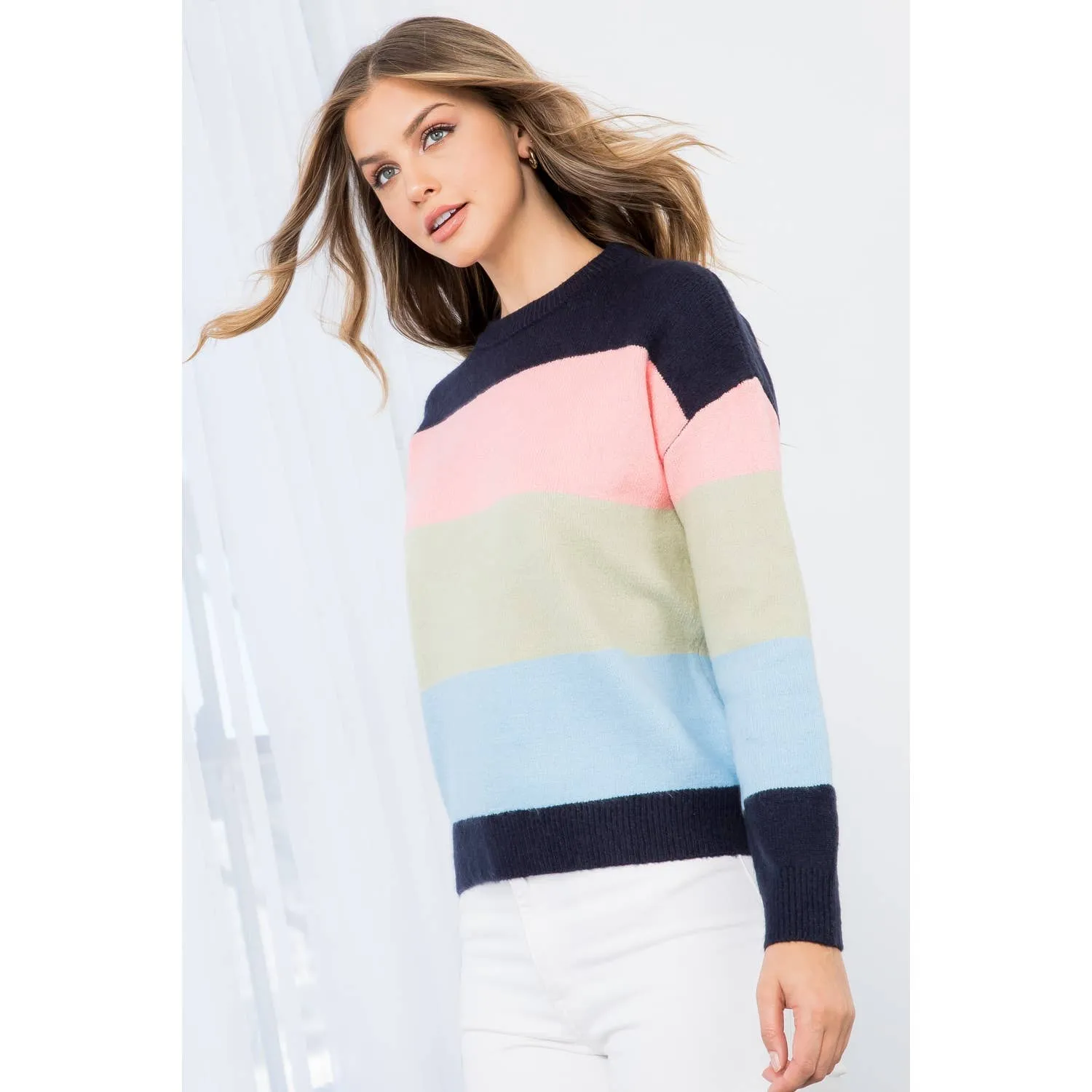 Navy Colorblocked Knit Sweater