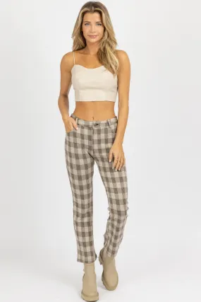 NEUTRAL CHECKED HIGH RISE FLARE PANT