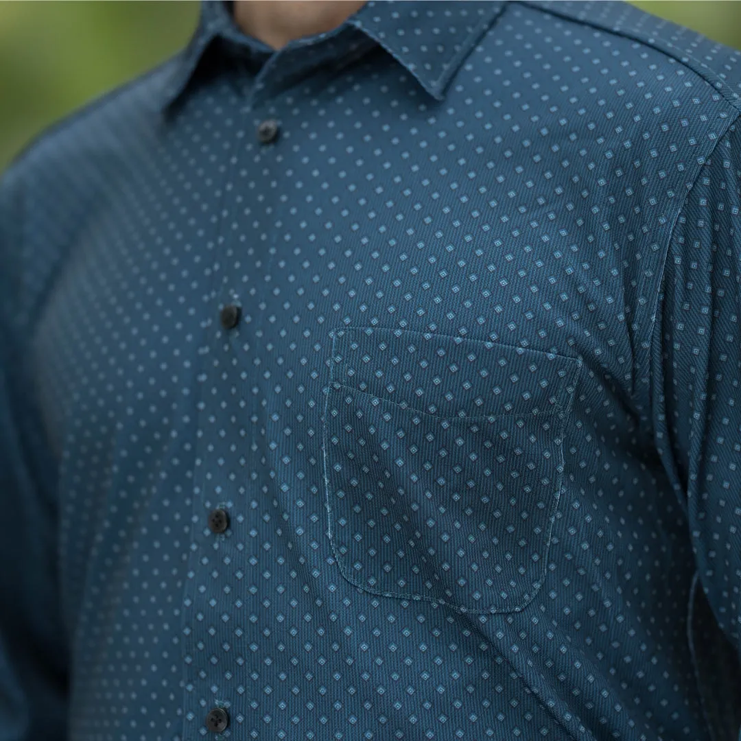 New! MagnaReady Blue Check Magnetic Front Long Sleeve Cooling Tech Polo with Pocket