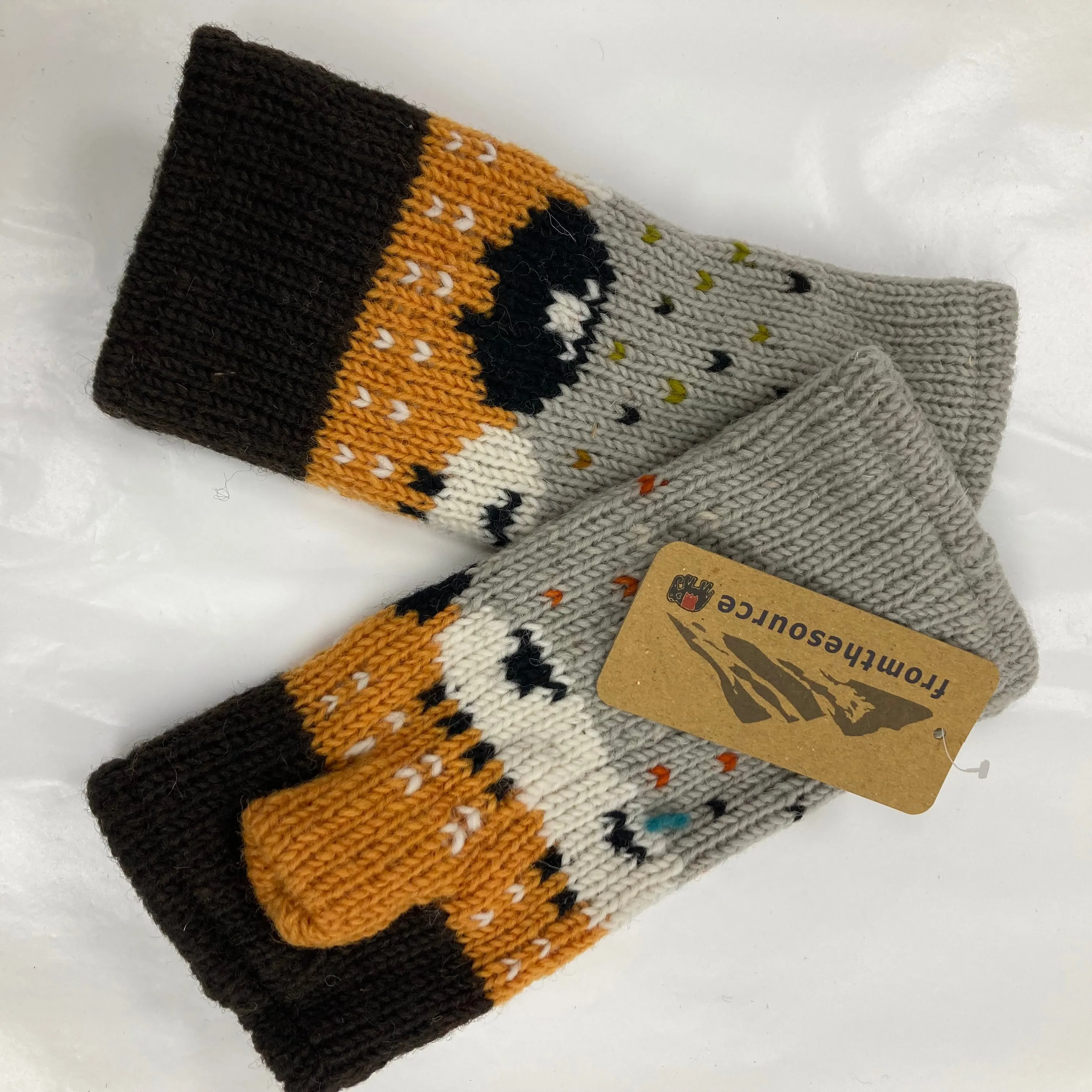 Ochre (Multi) Sheep Wrist Warmers (100% Hand Knitted Wool)