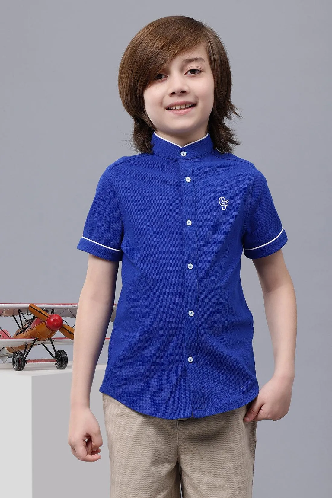 One Friday Kids Boys Royal Blue Chinese Collar Shirt