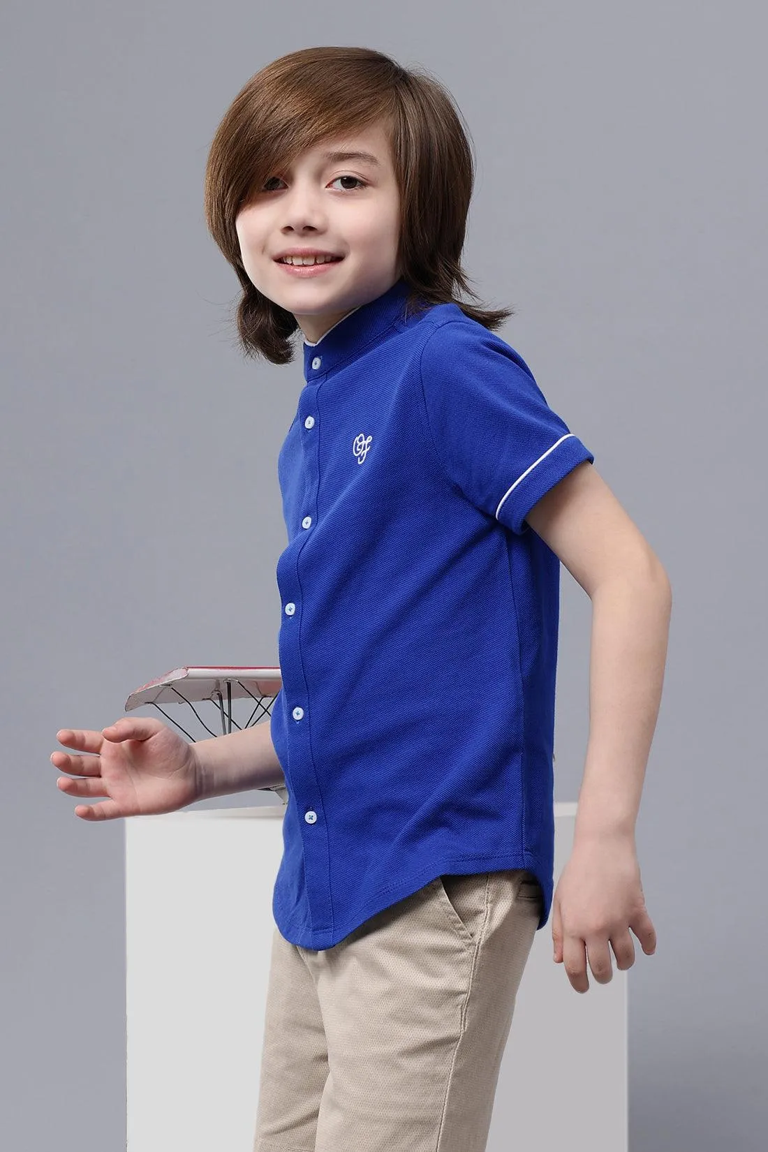 One Friday Kids Boys Royal Blue Chinese Collar Shirt