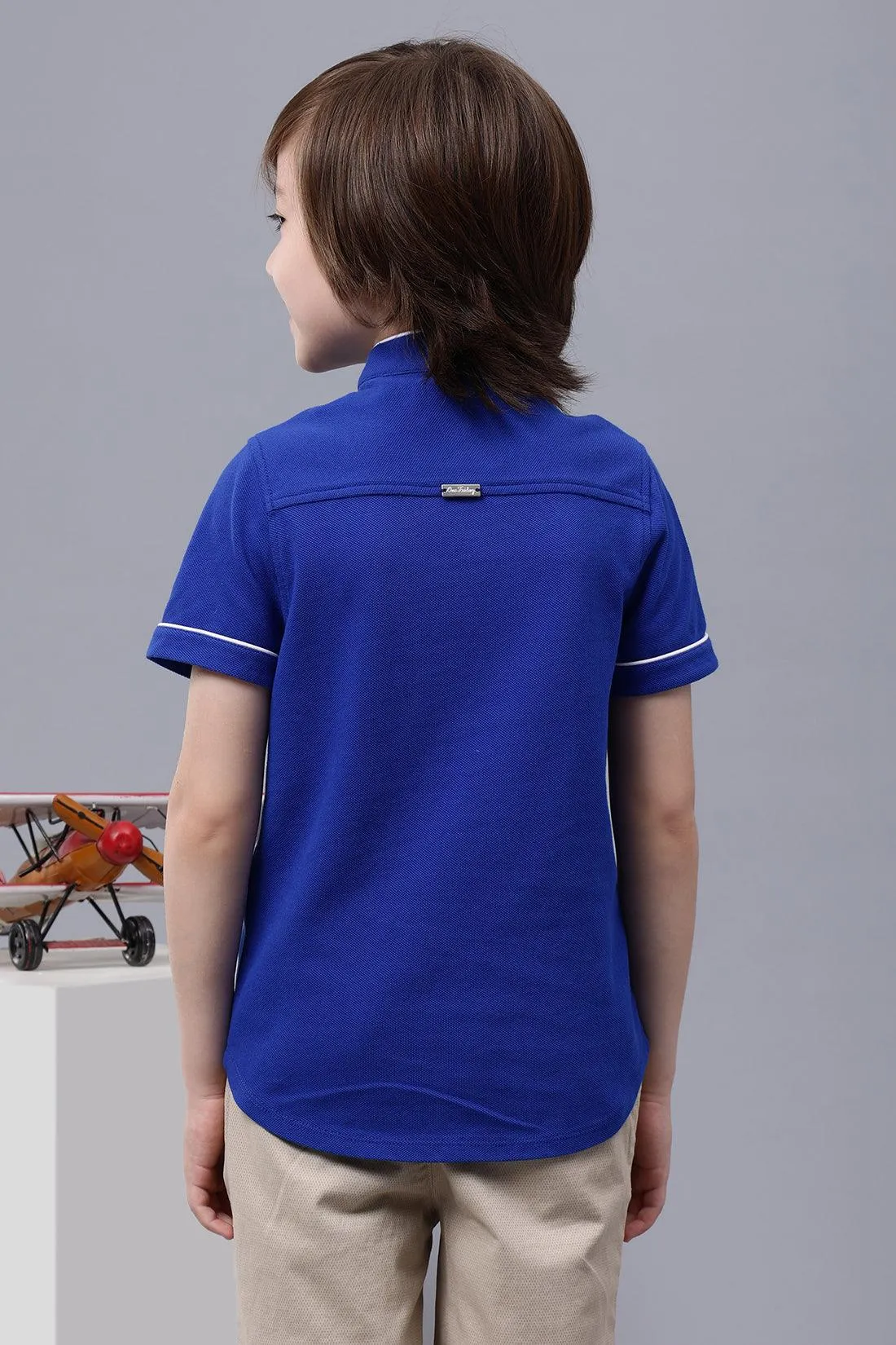 One Friday Kids Boys Royal Blue Chinese Collar Shirt