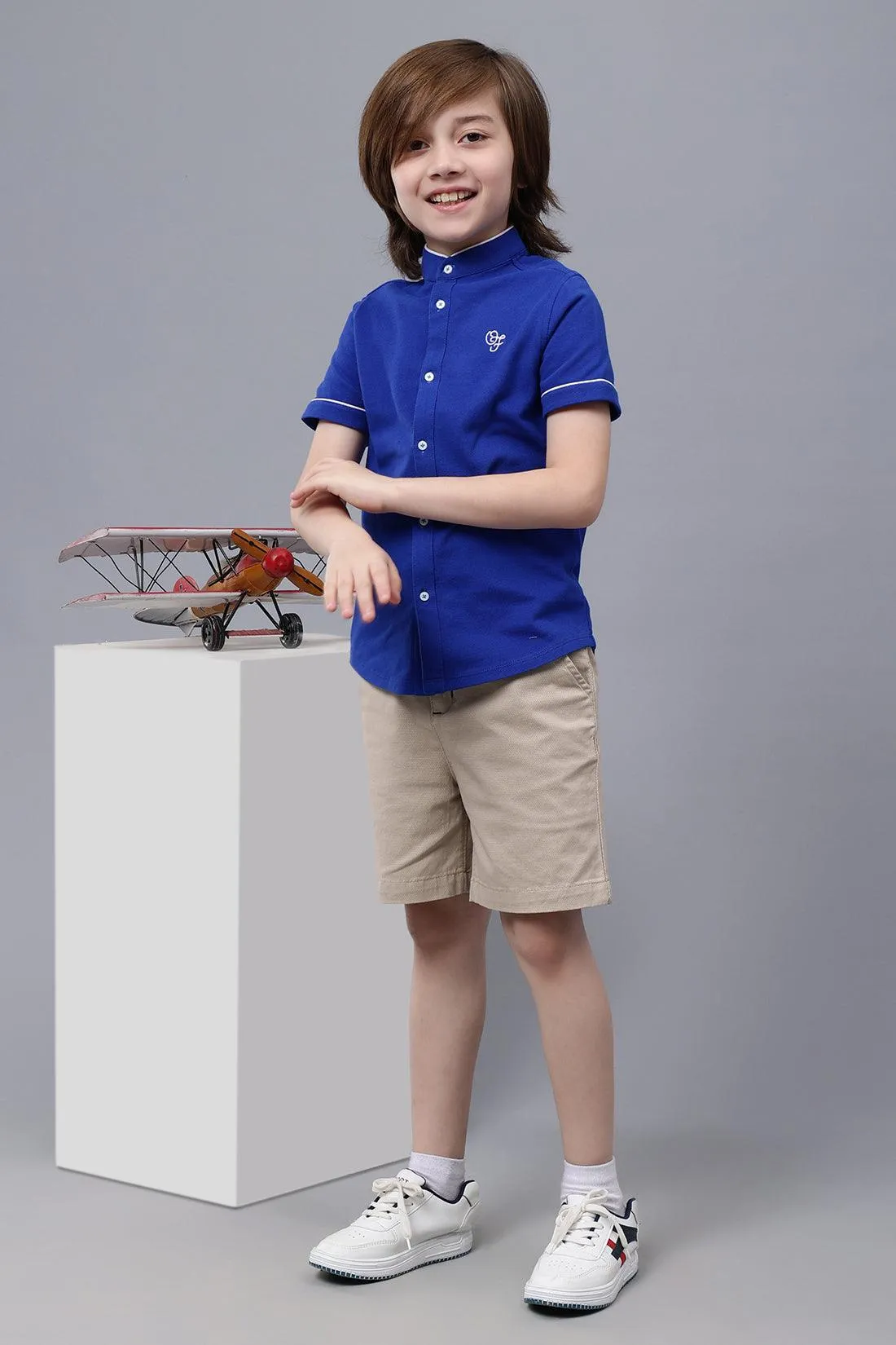 One Friday Kids Boys Royal Blue Chinese Collar Shirt