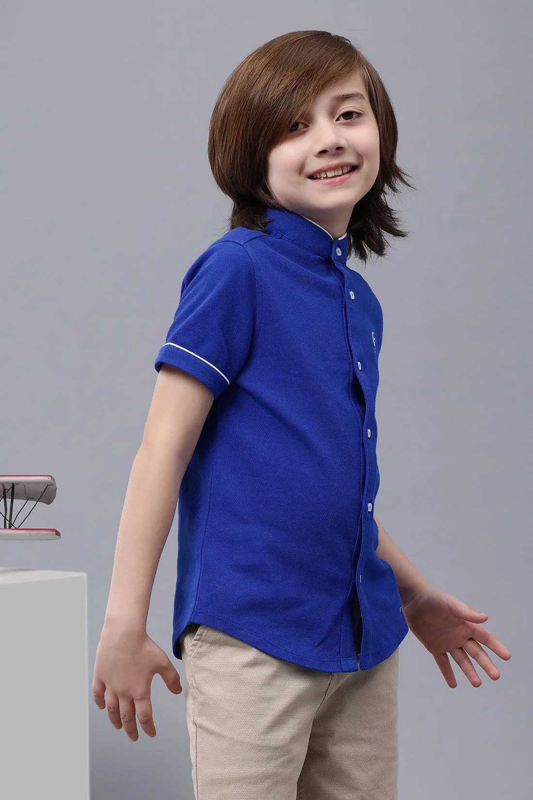 One Friday Kids Boys Royal Blue Chinese Collar Shirt