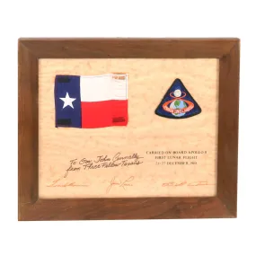 Original U.S. NASA Framed Texas Flag Carried On Board Apollo 8 with Signatures of the Three Astronauts Gifted to Texas Governor John Connally - First Lunar Flight - 16½ x 13½”