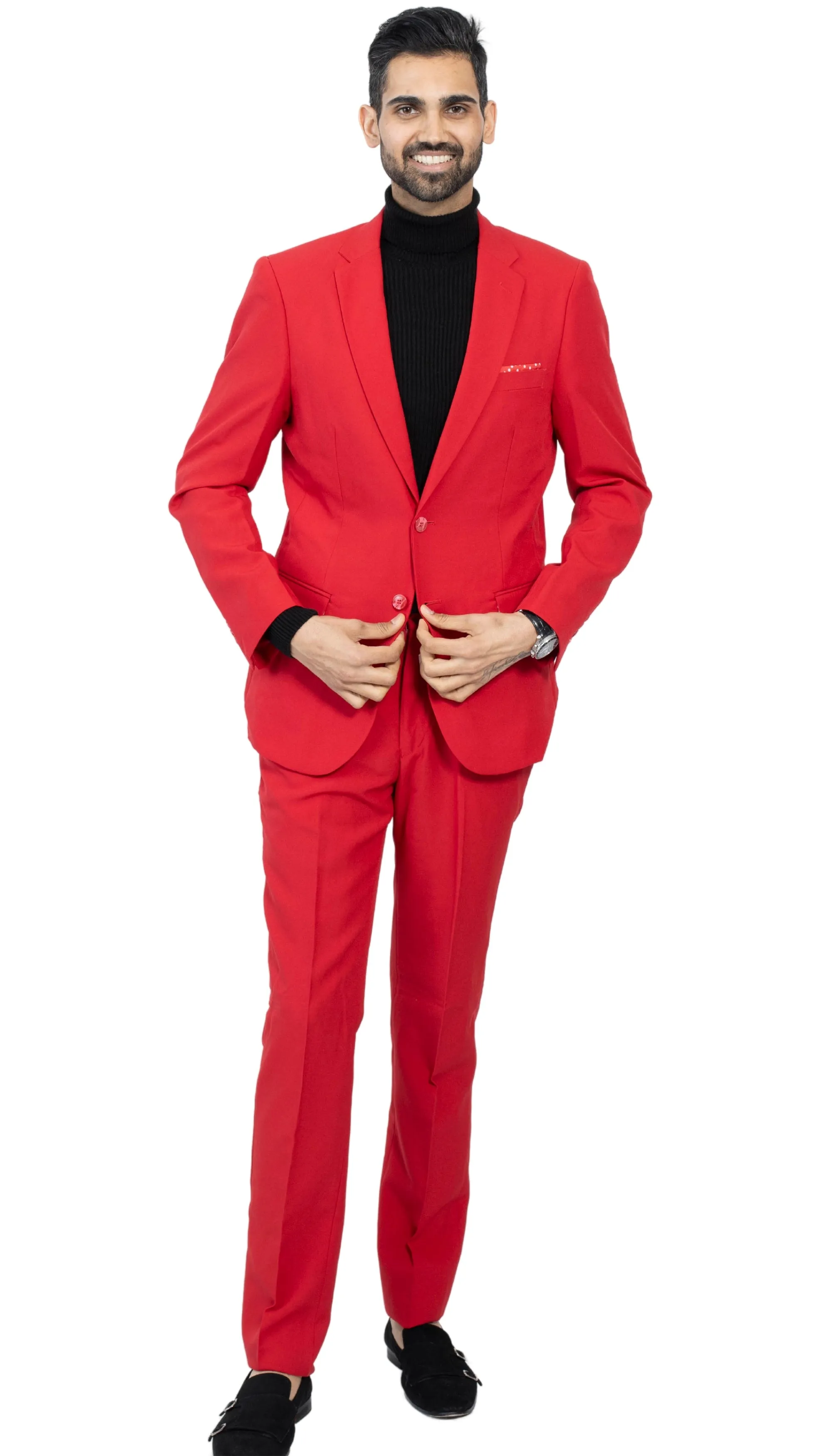 Paul Lorenzo Mens Red Slim Fit 2 Piece Suit