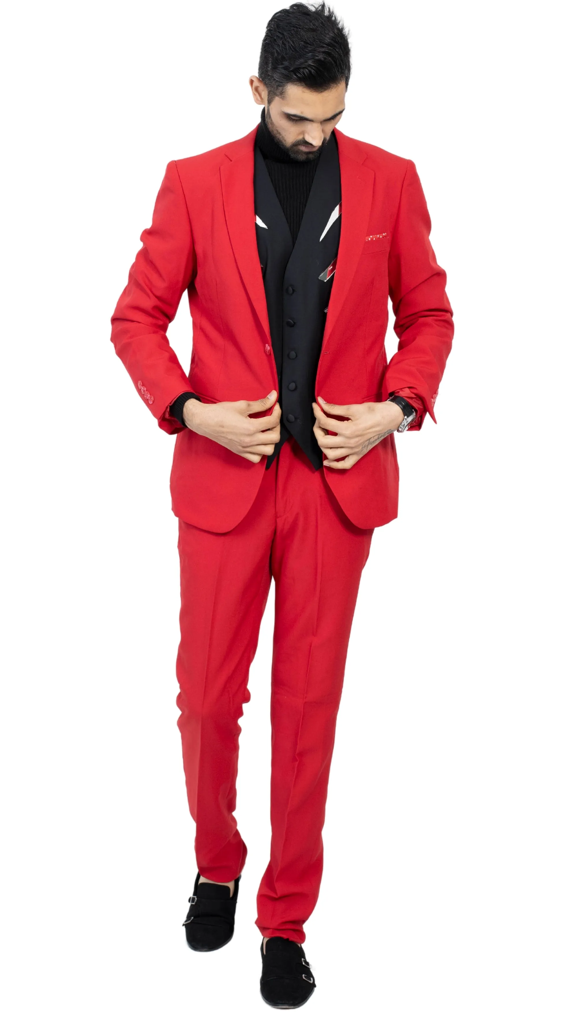 Paul Lorenzo Mens Red Slim Fit 2 Piece Suit