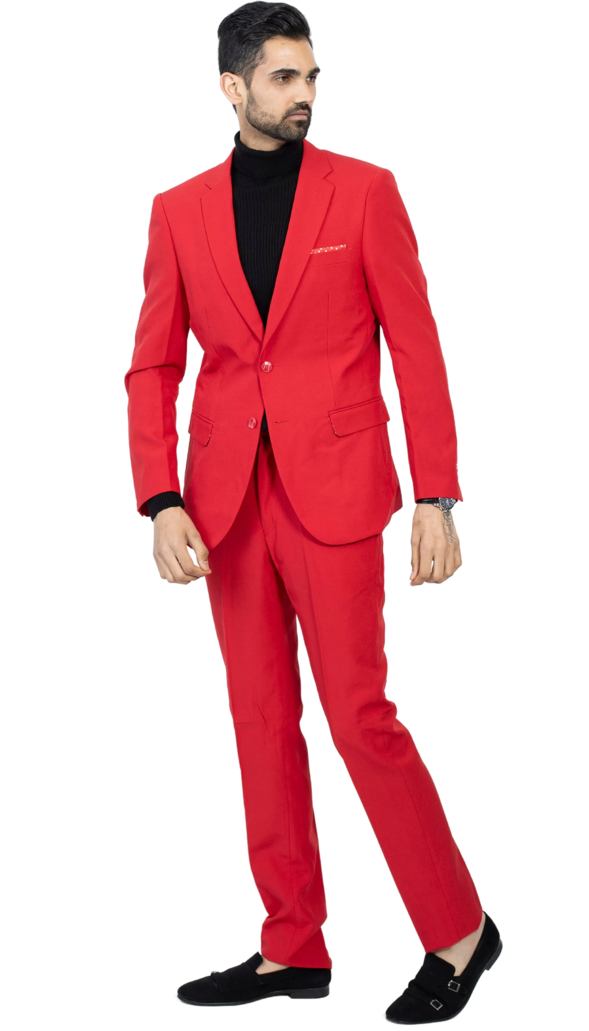 Paul Lorenzo Mens Red Slim Fit 2 Piece Suit